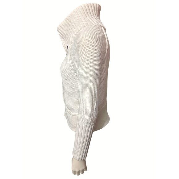 American Eagle Outfitters White Cotton Knit Zip Sweater With High Collar Pockets - Picture 2 of 13
